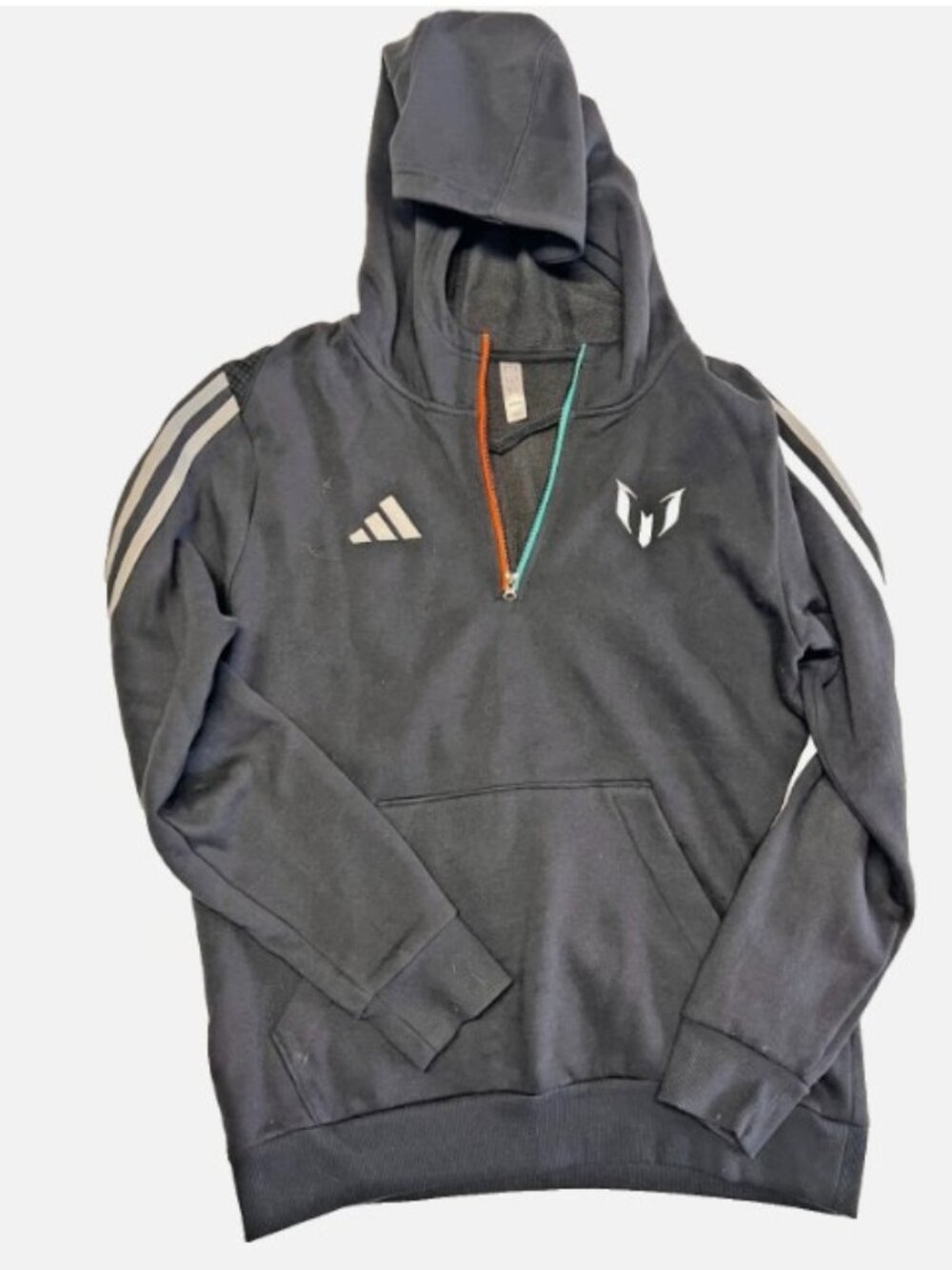 Adidas Messi Signature Hoodie Youth Large L Black 1/4 Zip Soccer Sweatshirt